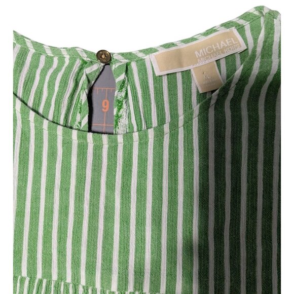 Michael Michael Kors Green & White Striped Long-Sleeve Blouse XL Cotton Blend Wo - Picture 3 of 10